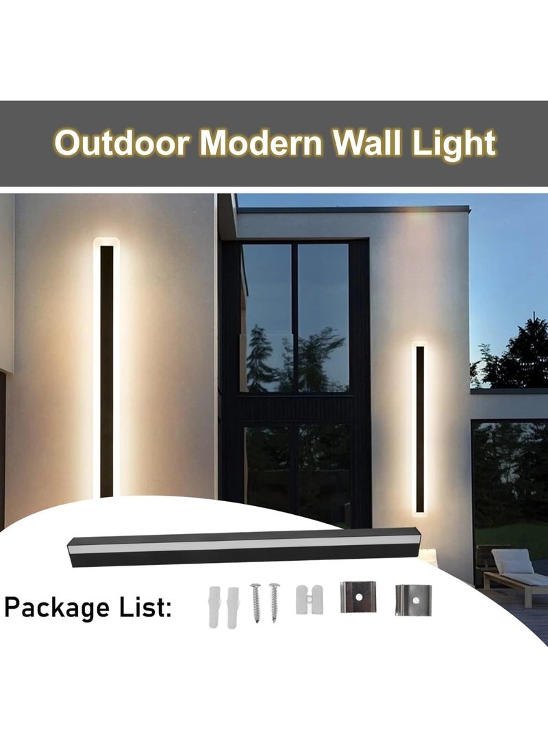 المفتاحة مصباح جداري LED خارجي عصري بطول 100 سم، أبيض دافئ 3000 كلفن، مقاوم للماء بمعيار IP43، مصنوع من الألومنيوم الأسود، شريط طويل، مناسب للحدائق والشرفات والمداخل والجدران الخلفية - Image 1